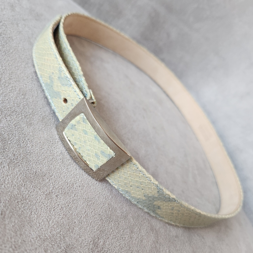 Escada Belt Women's 28 Mint Green Iridescent Snake Print Leather Made In Italy